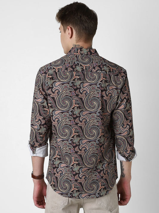 Futuristic Fusion Black Paisley Creased Shirt