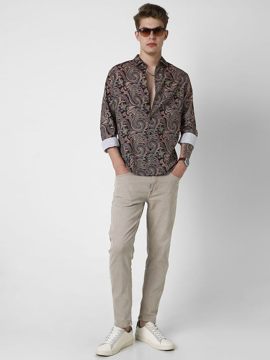 Futuristic Fusion Black Paisley Creased Shirt