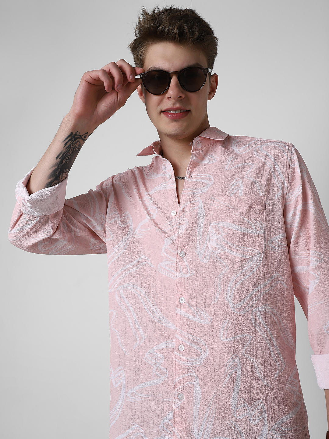 Voguish Peachy Pink Crinkled Shirt