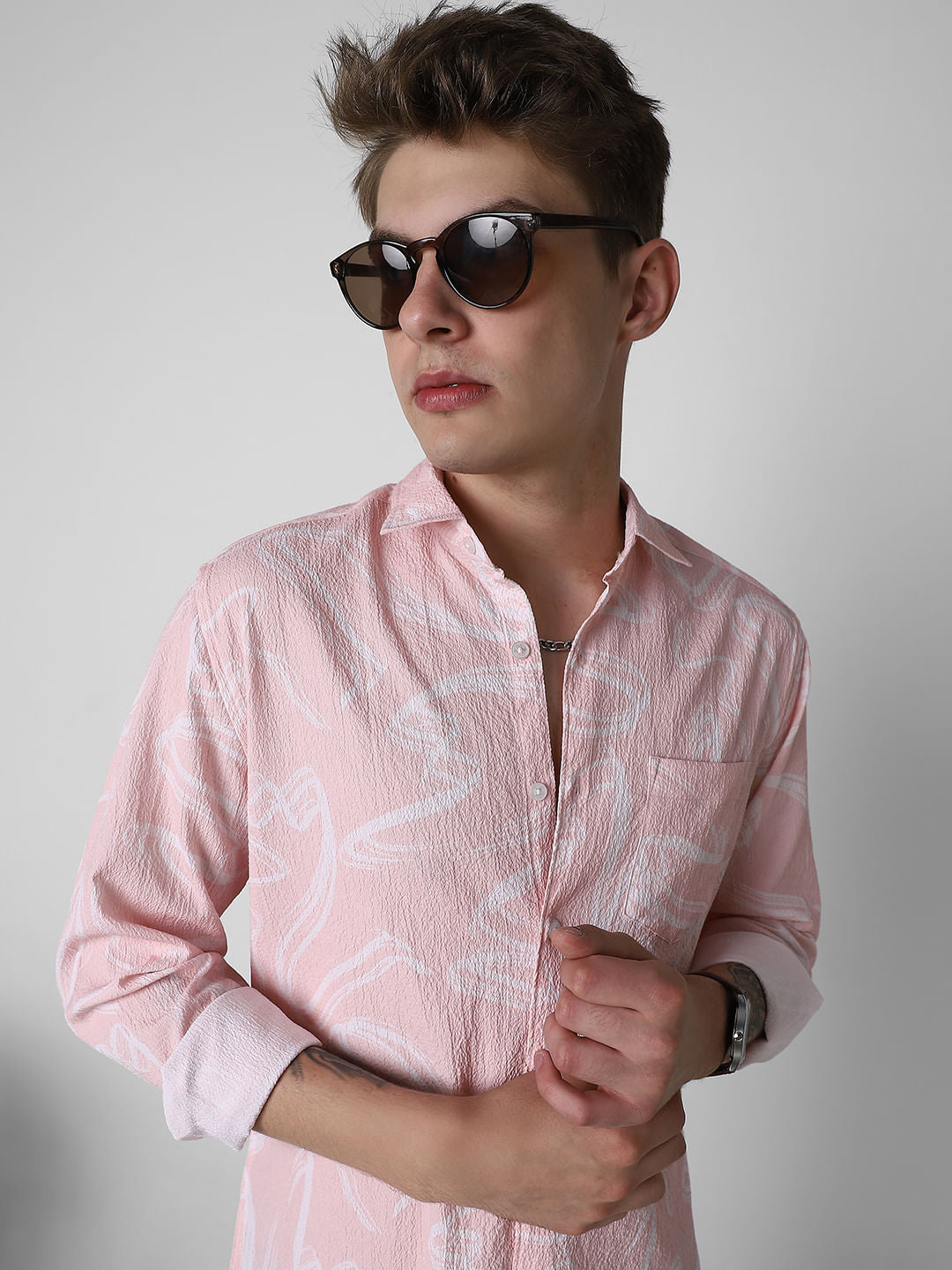 Voguish Peachy Pink Crinkled Shirt