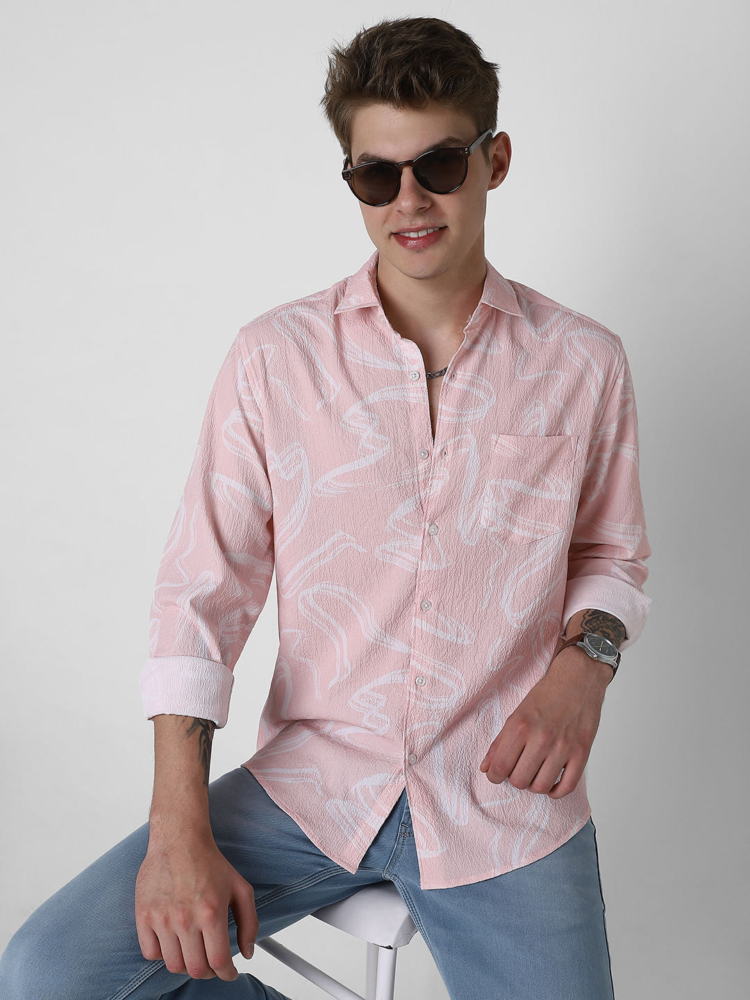 Voguish Peachy Pink Crinkled Shirt