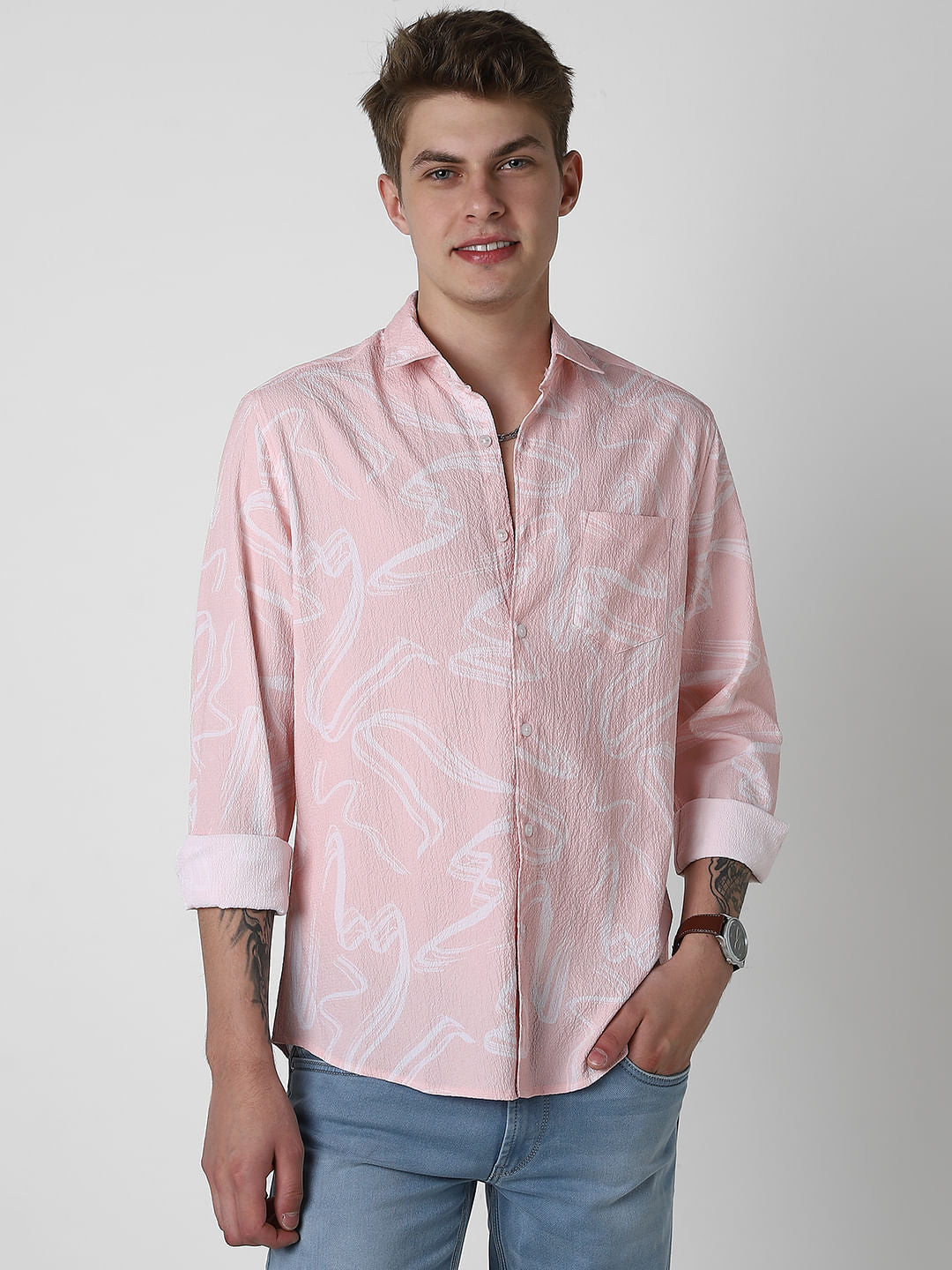 Voguish Peachy Pink Crinkled Shirt