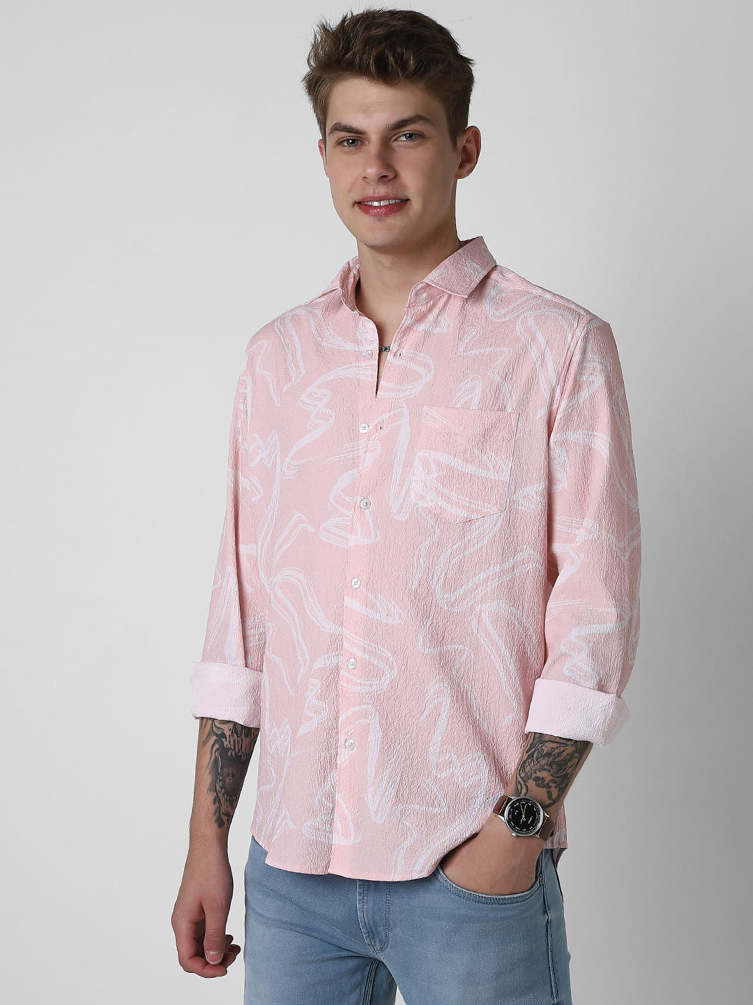 Voguish Peachy Pink Crinkled Shirt