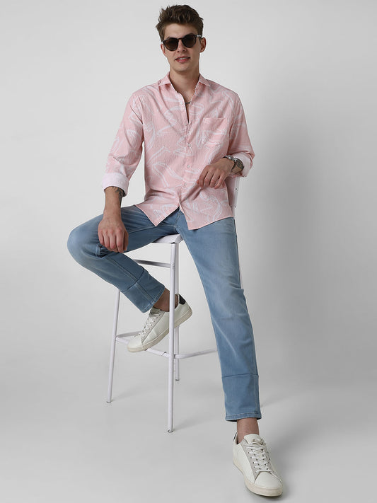 Voguish Peachy Pink Crinkled Shirt