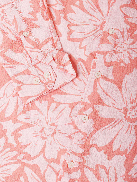 Coral Floral Printed Creased Shirt