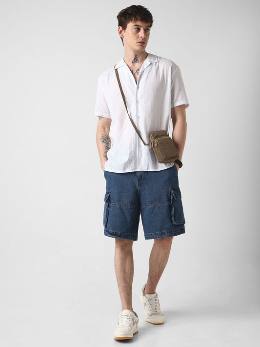 White Zig-Zag Textured Oversized Shirt