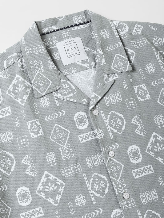 Grey Intricate Printed Oversized Shirt