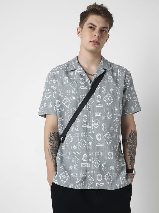 Grey Intricate Printed Oversized Shirt