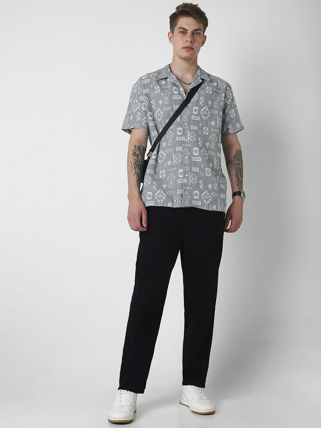 Grey Intricate Printed Oversized Shirt