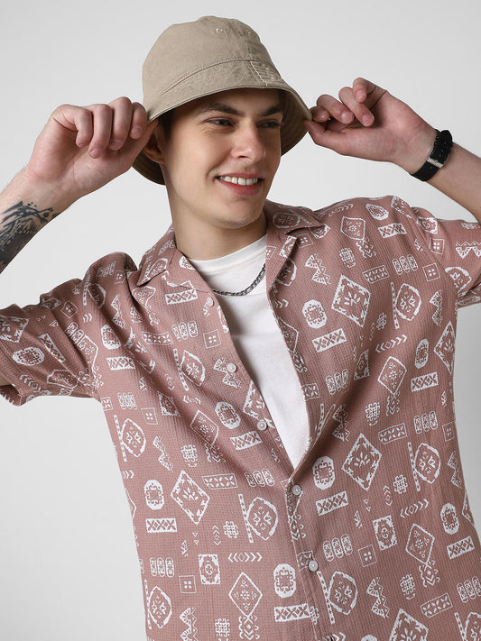 Opera Mauve Intricate Printed Oversized Shirt