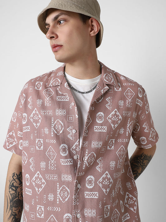 Opera Mauve Intricate Printed Oversized Shirt