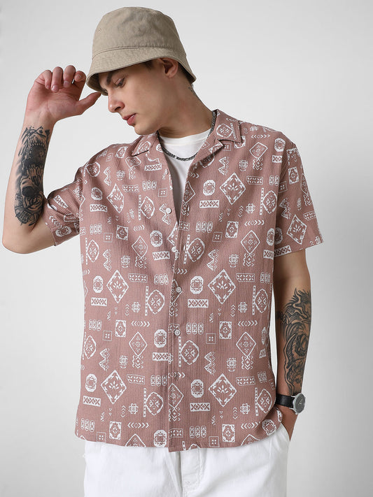 Opera Mauve Intricate Printed Oversized Shirt
