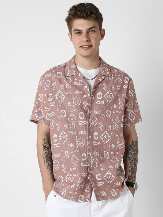 Opera Mauve Intricate Printed Oversized Shirt