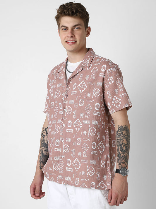 Opera Mauve Intricate Printed Oversized Shirt