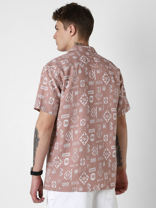 Opera Mauve Intricate Printed Oversized Shirt