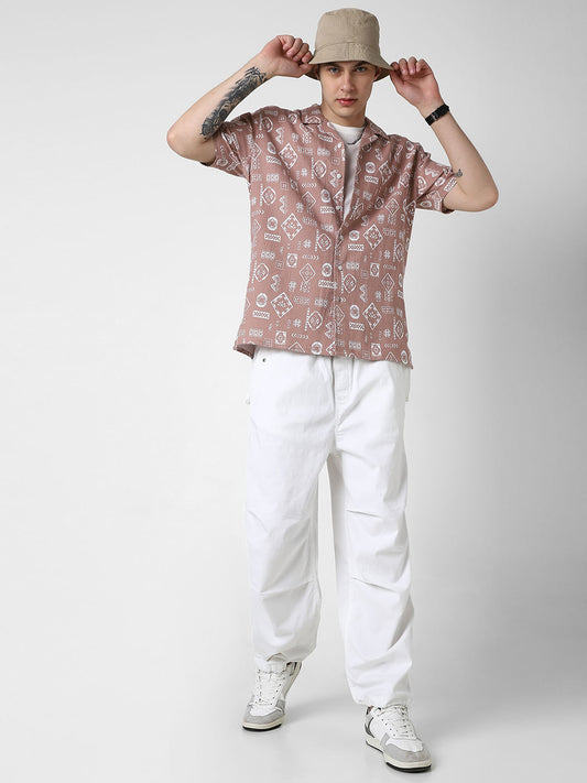 Opera Mauve Intricate Printed Oversized Shirt