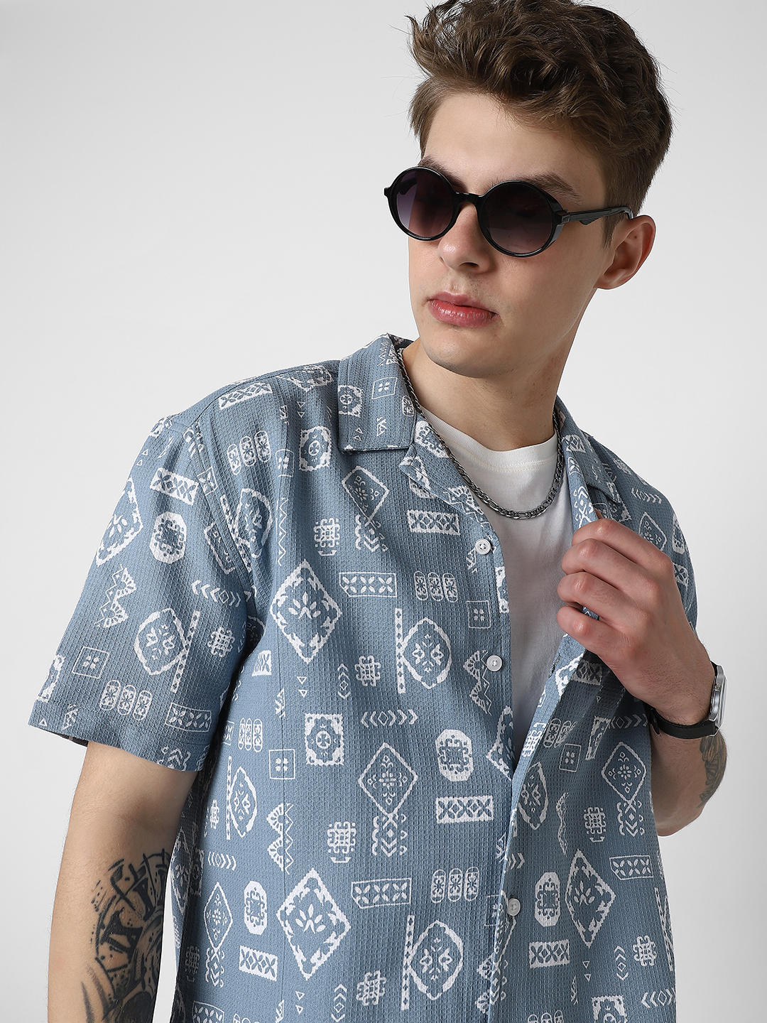 Ocean Blue Intricate Printed Oversized Shirt
