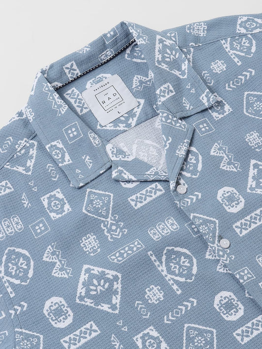 Ocean Blue Intricate Printed Oversized Shirt