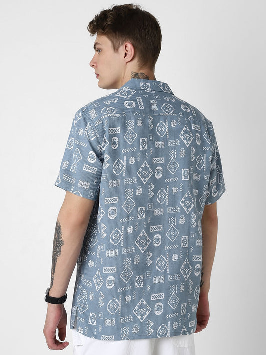 Ocean Blue Intricate Printed Oversized Shirt
