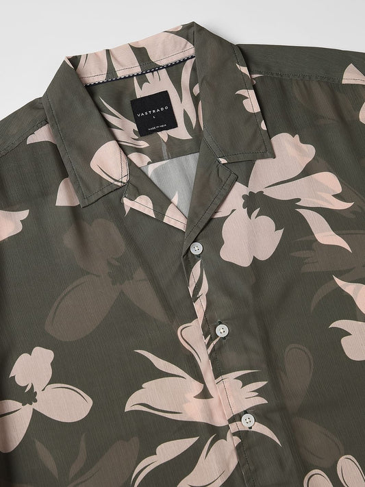 Floral Artistry Olive Oversized Chiffon Shirt