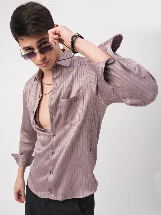 Chocolate Brown Textured Striped Shirt