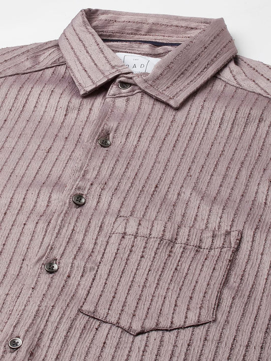 Chocolate Brown Textured Striped Shirt