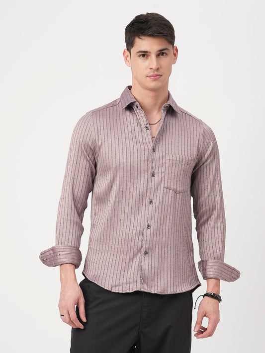 Chocolate Brown Textured Striped Shirt