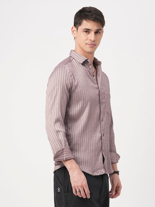 Chocolate Brown Textured Striped Shirt