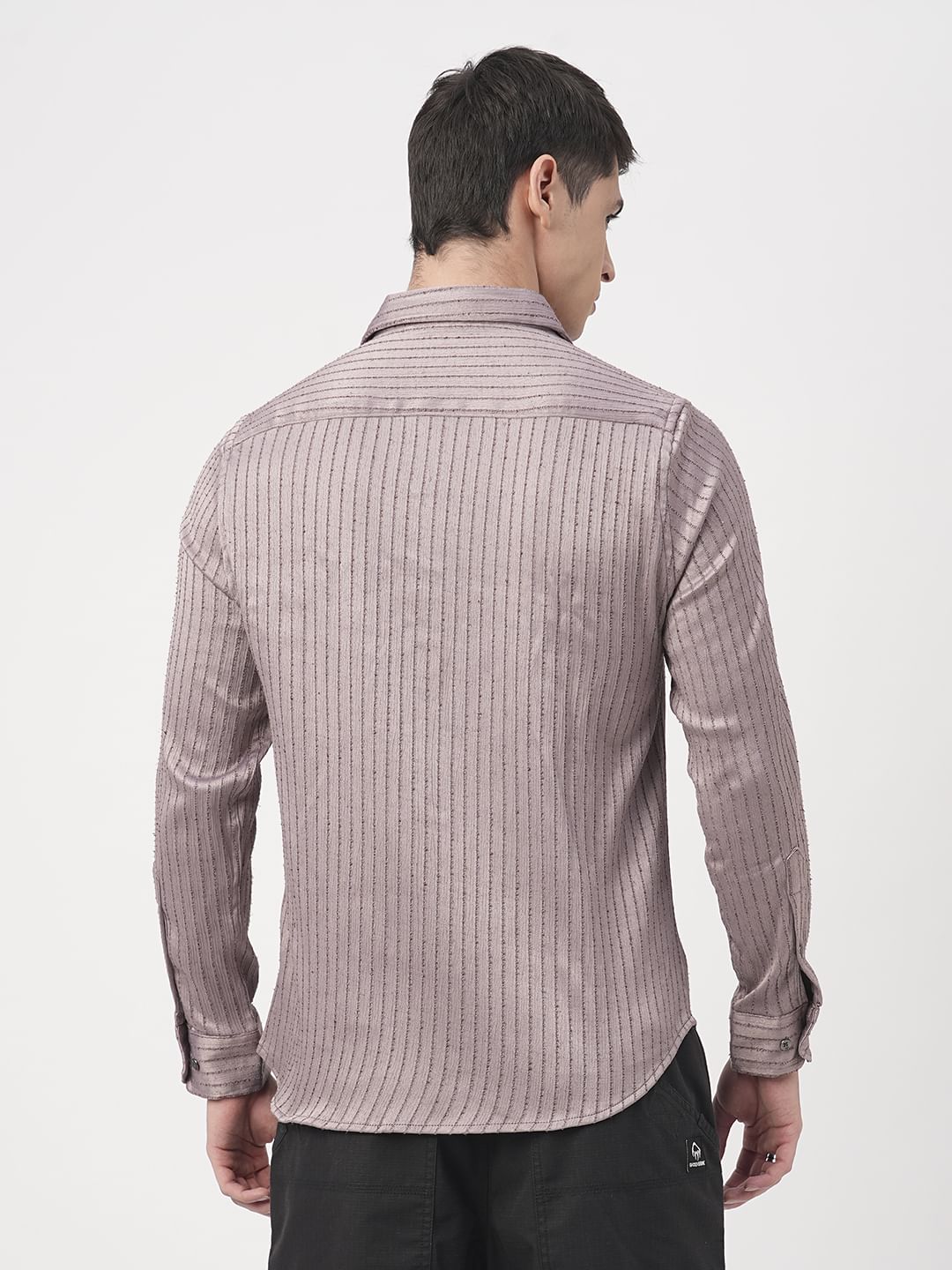 Chocolate Brown Textured Striped Shirt