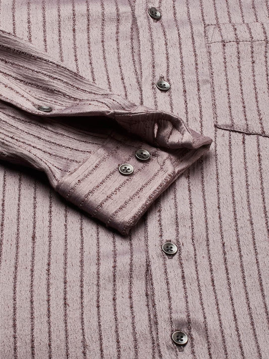 Chocolate Brown Textured Striped Shirt