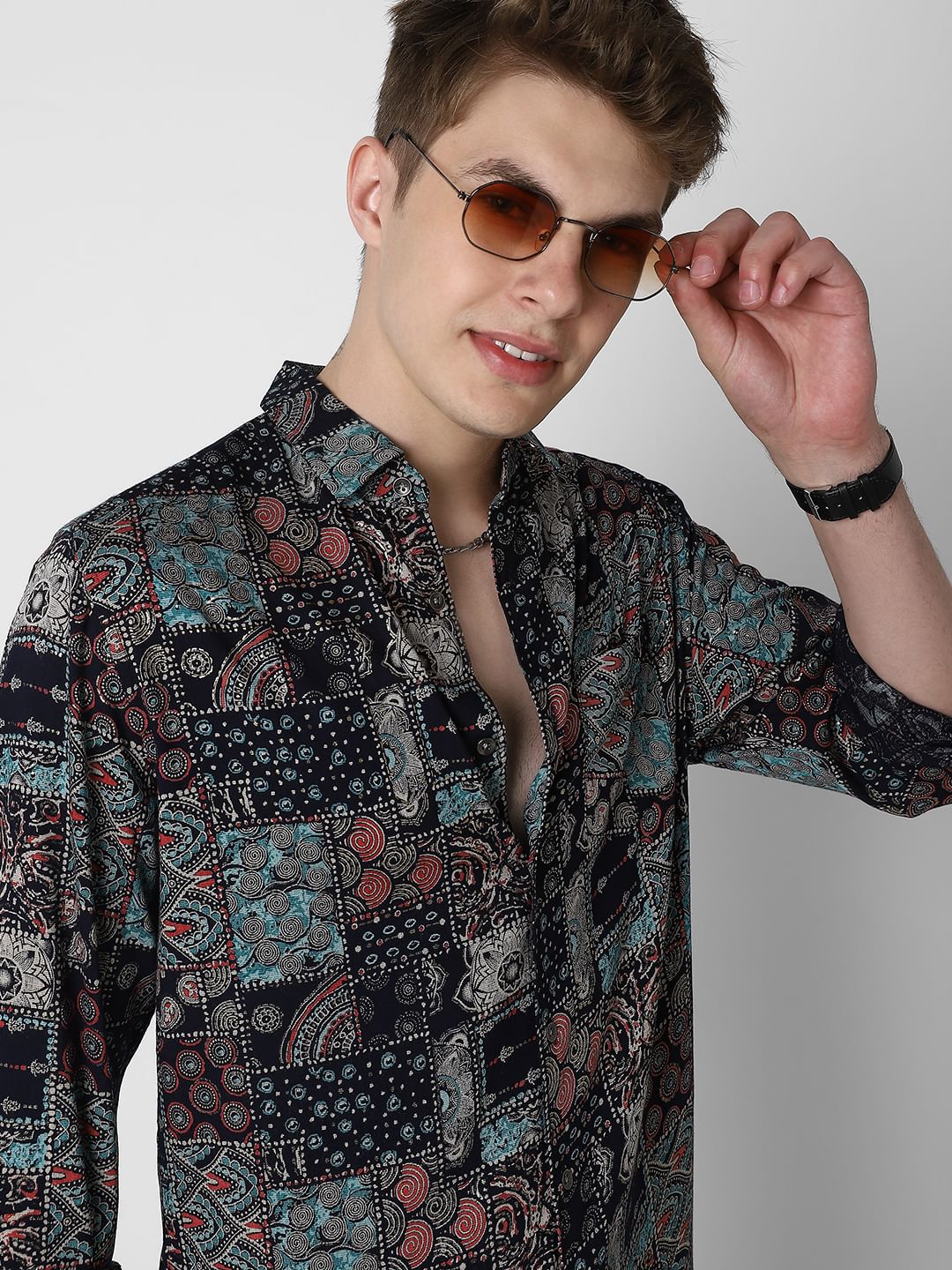 Black Futuristic Fusion Foil Printed Shirt