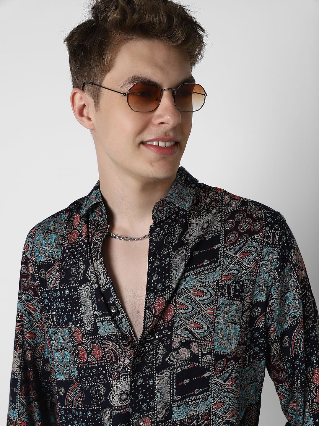 Black Futuristic Fusion Foil Printed Shirt