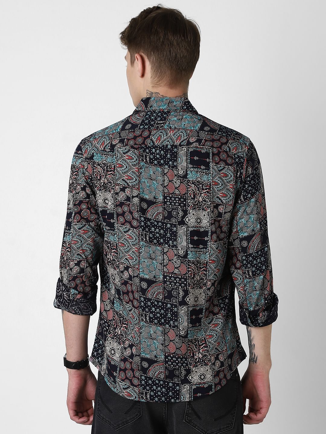 Black Futuristic Fusion Foil Printed Shirt