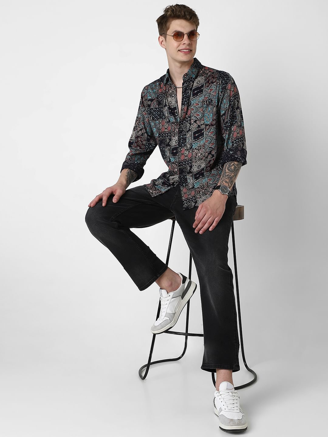 Black Futuristic Fusion Foil Printed Shirt