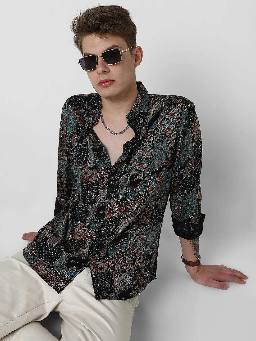 Black Futuristic Fusion Foil Printed Shirt