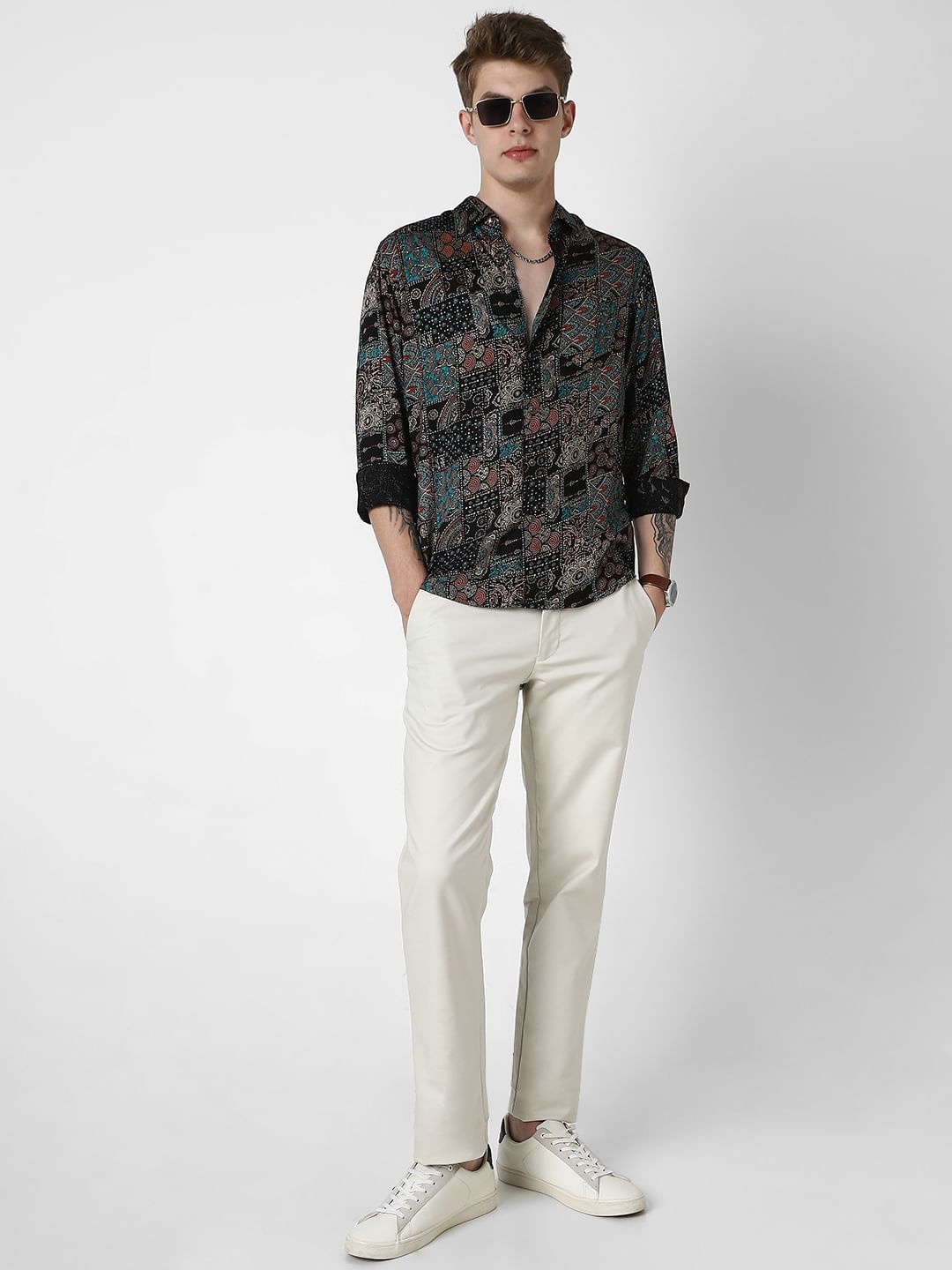 Black Futuristic Fusion Foil Printed Shirt