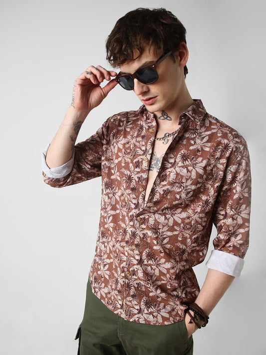 Voguish Creased Brown Floral Shirt