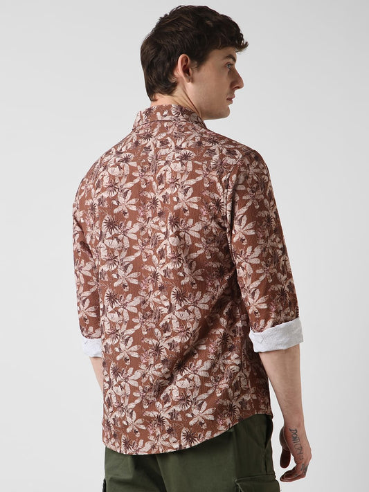 Voguish Creased Brown Floral Shirt