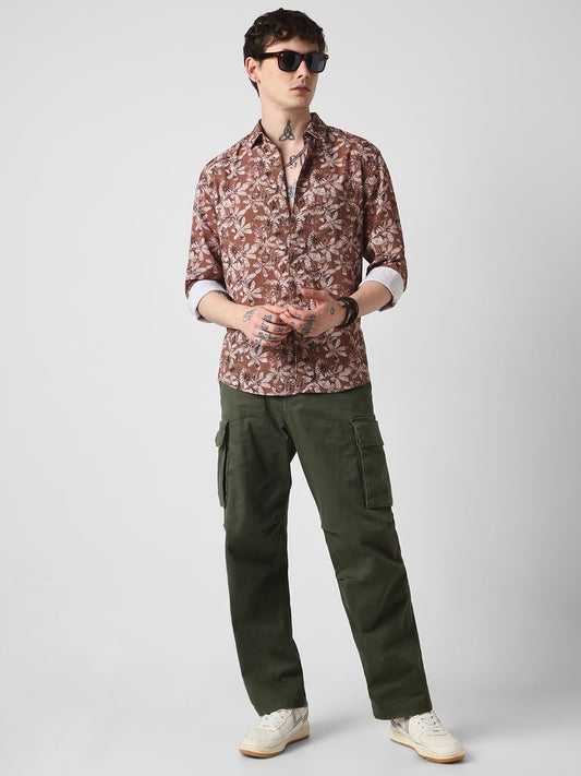 Voguish Creased Brown Floral Shirt