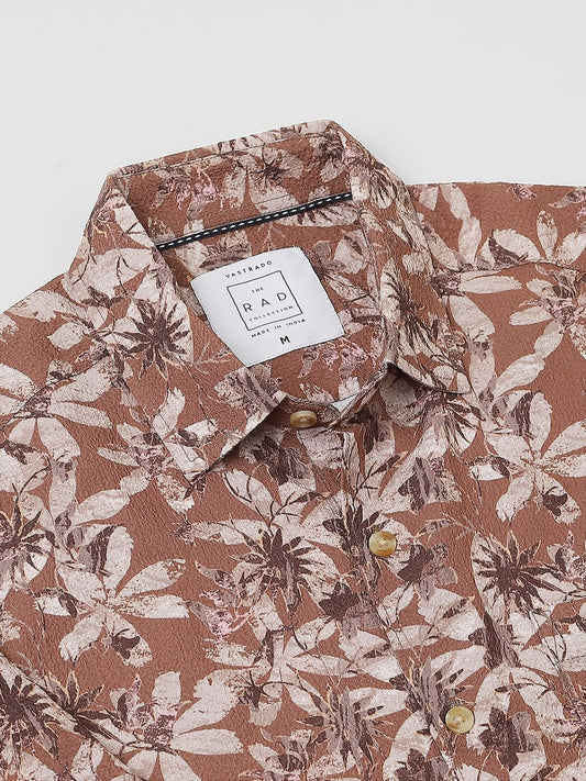 Voguish Creased Brown Floral Shirt