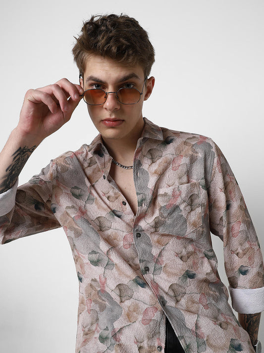 Voguish Creased Multicolour Abstract Printed Shirt