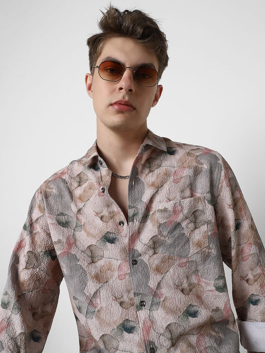 Voguish Creased Multicolour Abstract Printed Shirt
