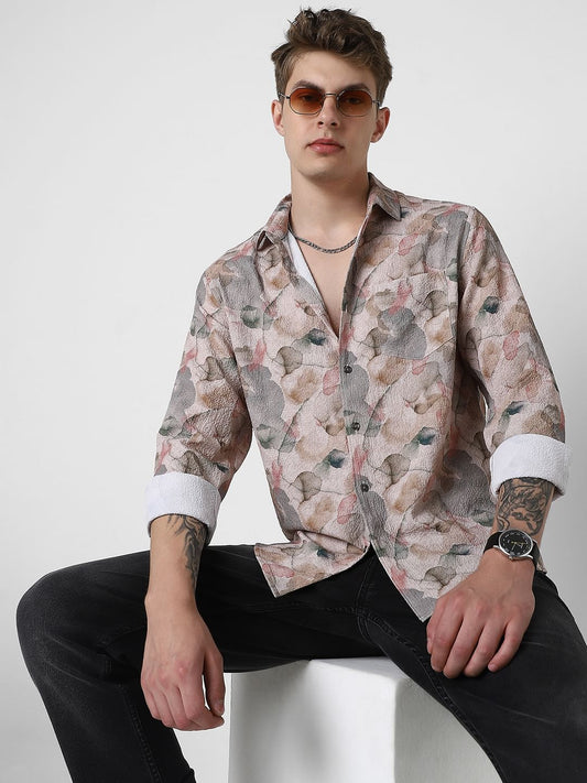 Voguish Creased Multicolour Abstract Printed Shirt