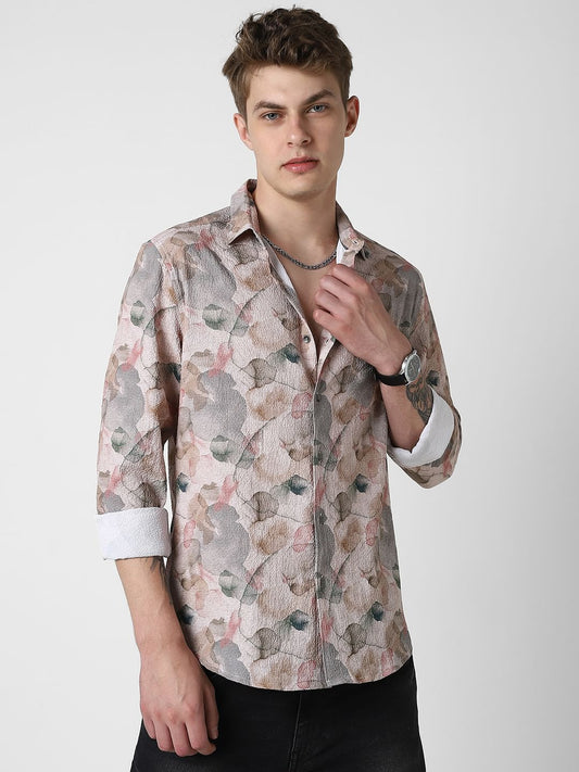 Voguish Creased Multicolour Abstract Printed Shirt