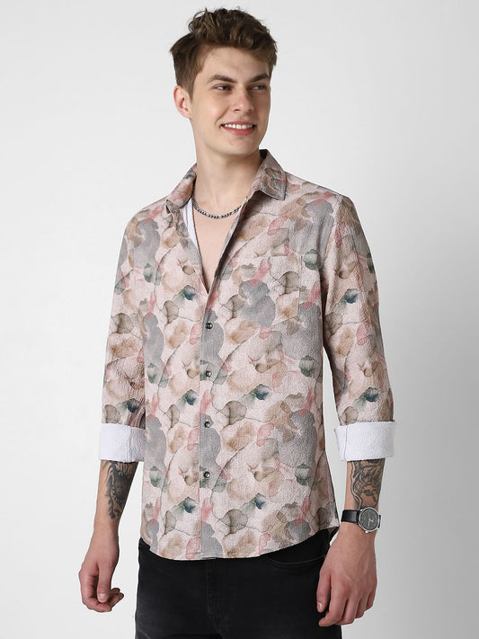Voguish Creased Multicolour Abstract Printed Shirt