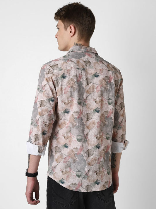 Voguish Creased Multicolour Abstract Printed Shirt
