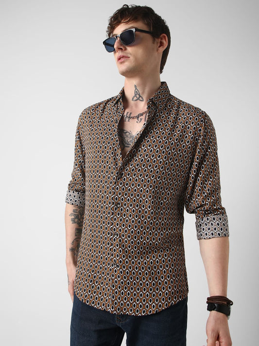 Brown Ikat Printed Shirt