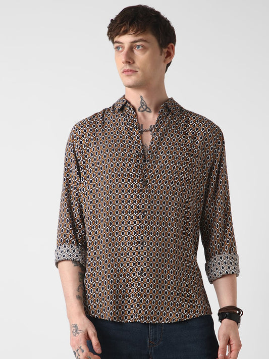 Brown Ikat Printed Shirt