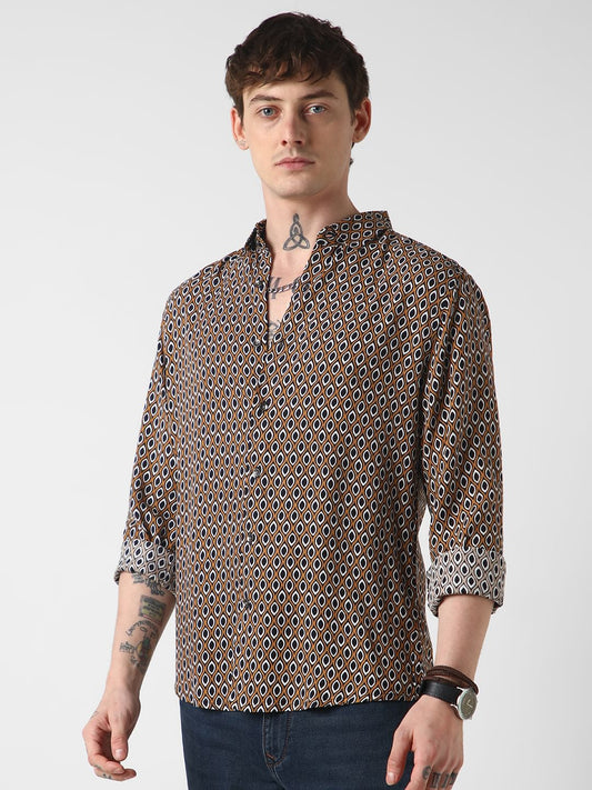 Brown Ikat Printed Shirt
