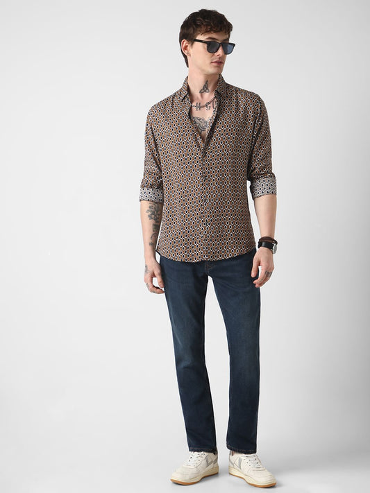 Brown Ikat Printed Shirt